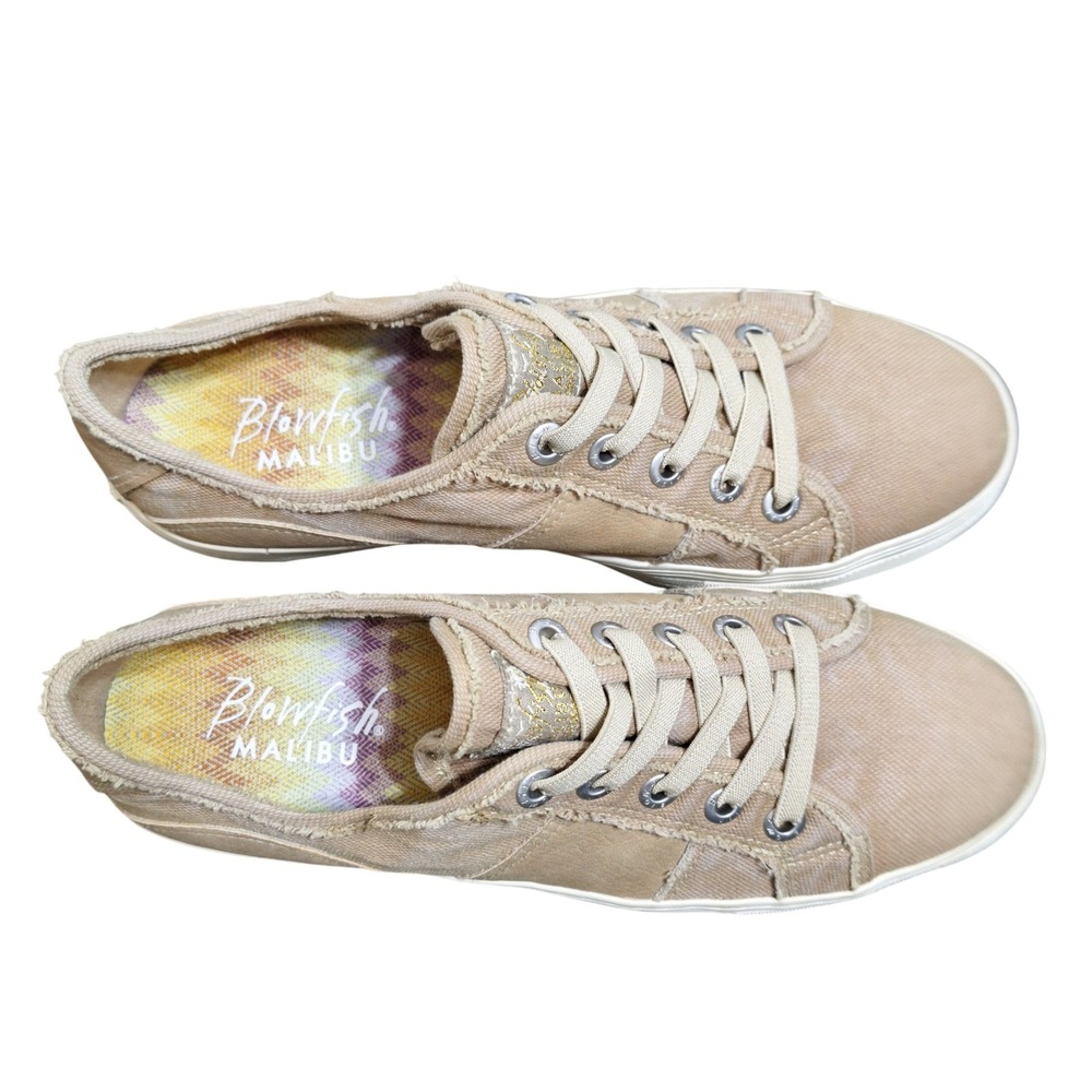 Blowfish Malibu Super Sneak Tan Canvas Distressed Low Top Sneakers Womens 10M